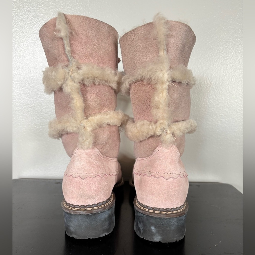 Vintage Blondo Shearling Boots Womens 6B Light Pink Sheepskin Leather Winter - Picture 5 of 14